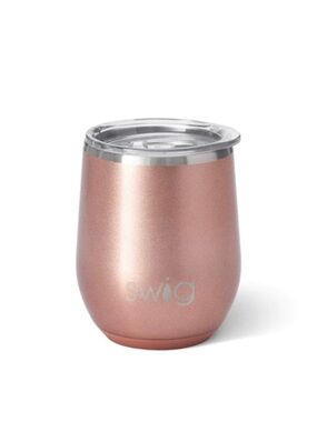 NWOT Swig Life Stainless Steel Stemless Wine Cup, Shimmer Rose Gold Pink – 12oz